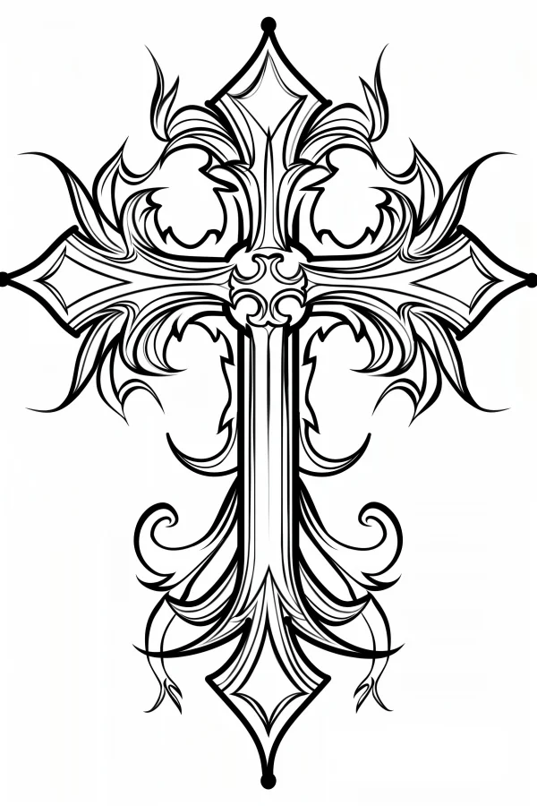 Gothic decorative cross, gothic style — free printable goth culture coloring book page