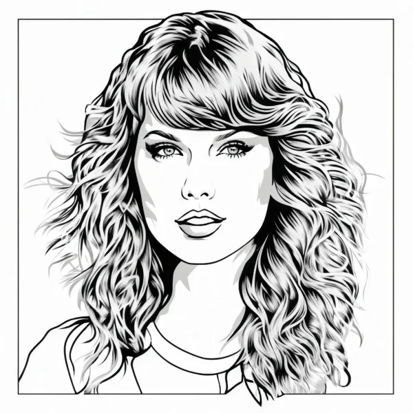 Curly-haired female portrait, realistic illustration style — free printable portrait coloring book page