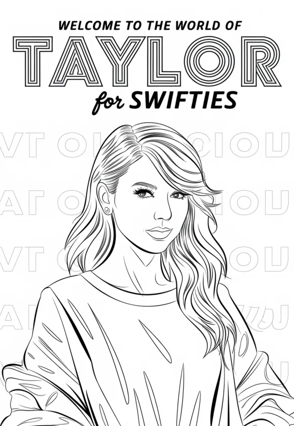 Portrait of taylor swift, realistic line art — free printable stars coloring book page