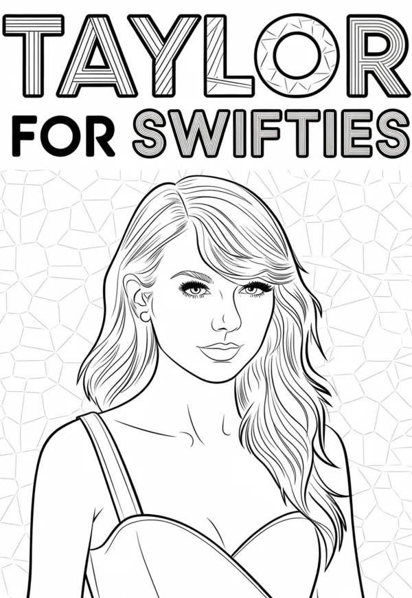 Portrait of taylor swift, realistic line art style — free printable portrait coloring book page
