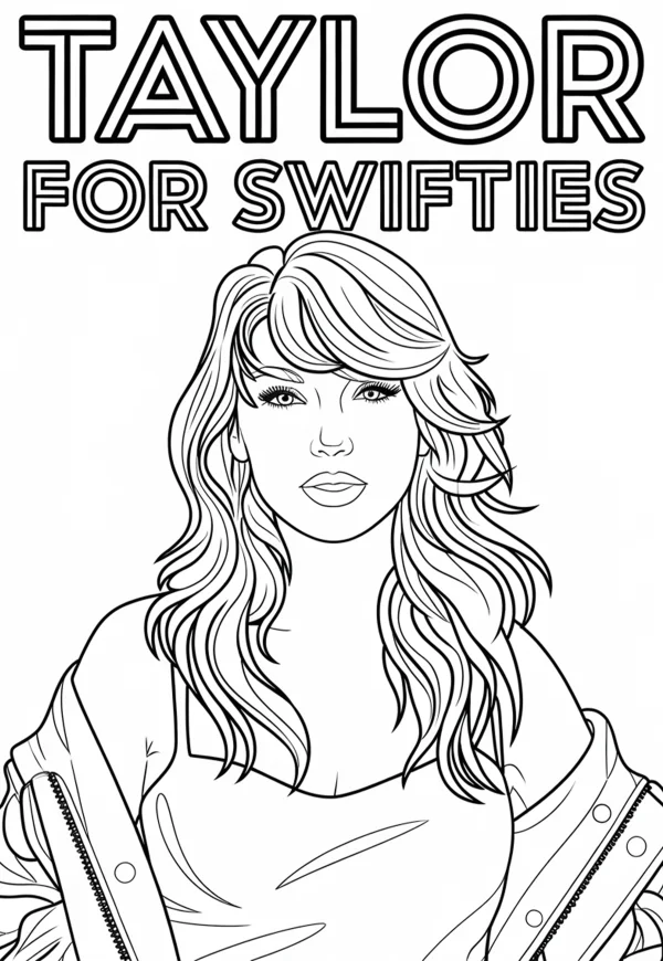 Taylor swift line art portrait, cartoon illustration style — free printable stars coloring book page