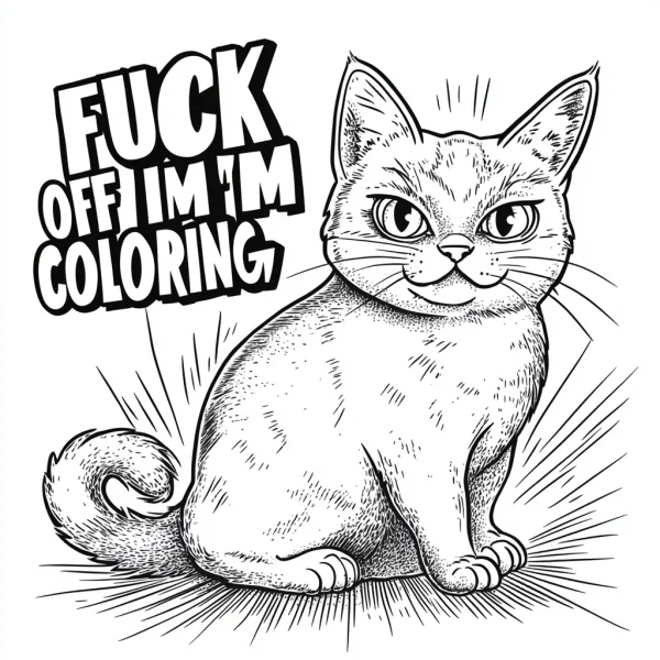 Sassy cat, cartoon style — free printable quirky coloring book page