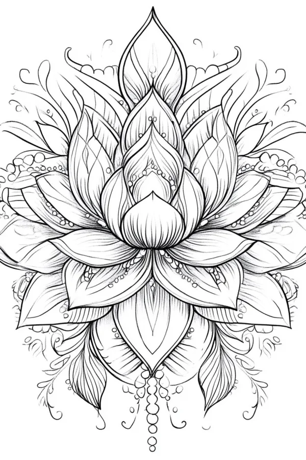 Mandala-style lotus flower, zen art style — free printable zen coloring book page