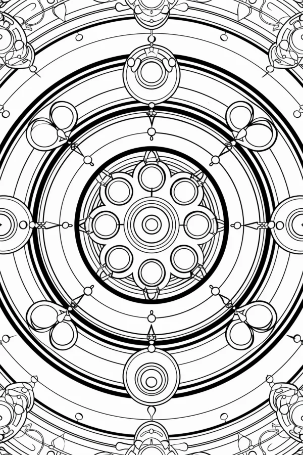 Mandala geometric pattern, intricate symmetric circular design — free printable geometry coloring book page