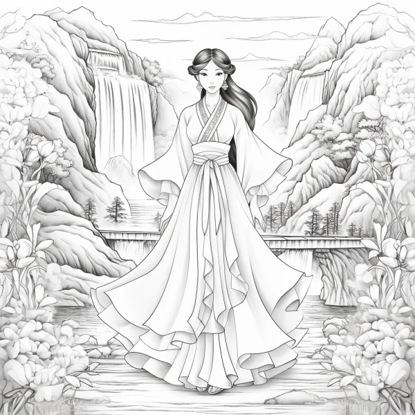 Ancient chinese woman in hanfu, chinese style — free printable ancient style characters coloring book page
