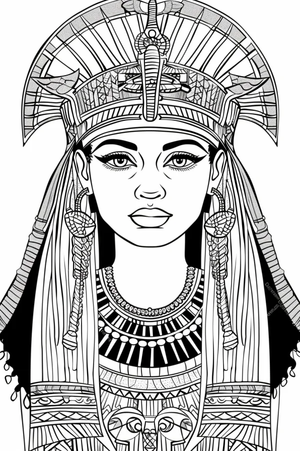 Ancient egyptian queen, ancient egyptian art style — free printable ancient egyptian culture coloring book page