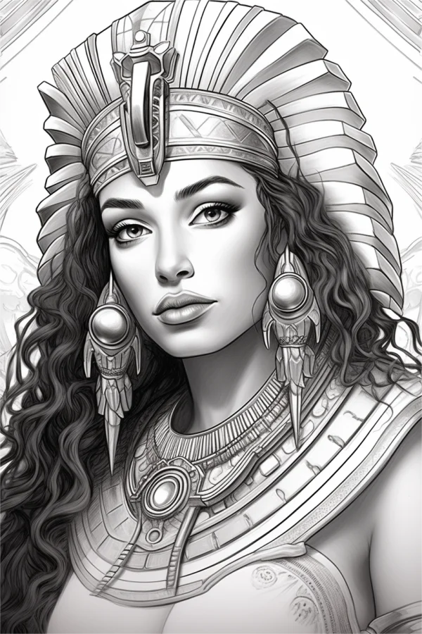 Ancient egyptian female pharaoh, realistic egyptian style — free printable egypt coloring book page