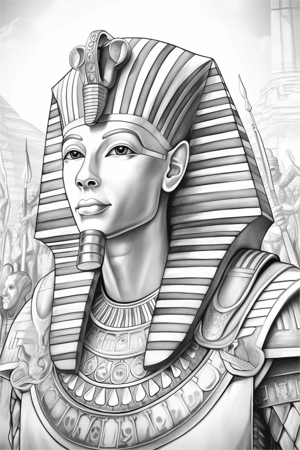 Ancient egyptian pharaoh, realistic sketch style — free printable history coloring book page