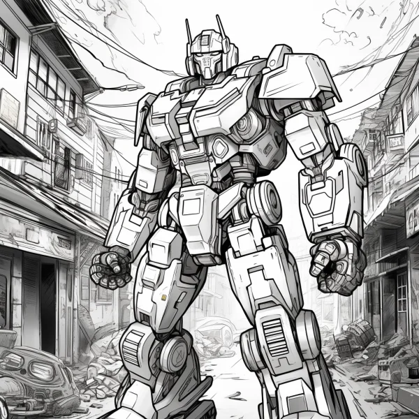 Giant robot, sci-fi sketch style — free printable robot coloring book page