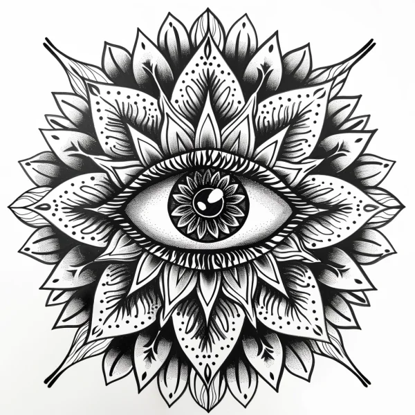 Mandala with all-seeing eye, abstract decorative art style — free printable mystery coloring book page