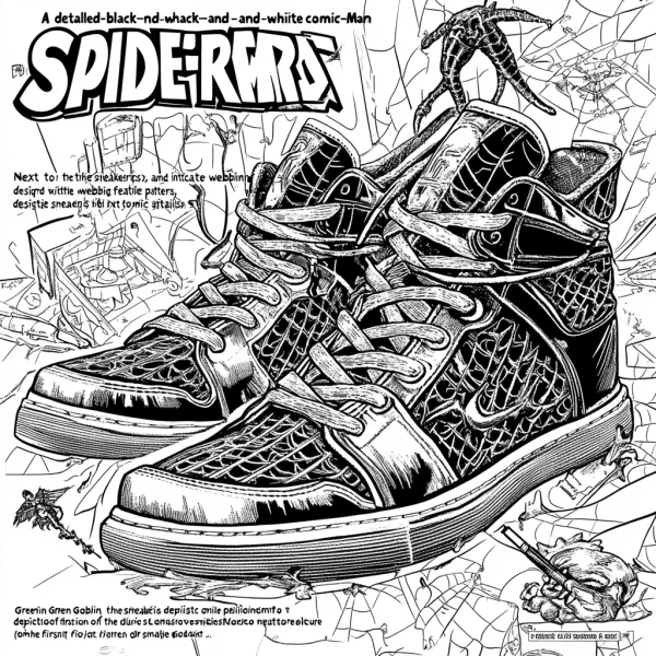 Coloring book page, spider-man themed high-top sneakers — free printable comic coloring book page