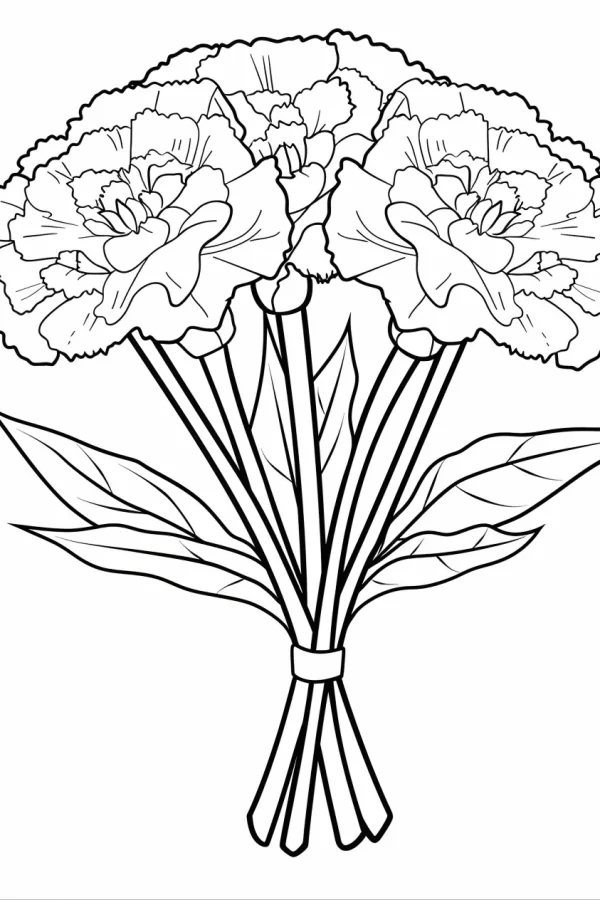 Carnation bouquet, natural floral theme — free printable mother's day coloring book page