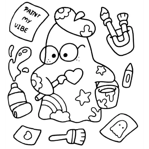 Cute cartoon painting character, cartoon style — free printable handmade diy coloring book page