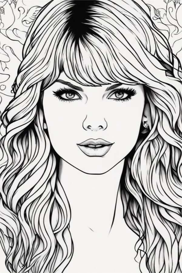 Curly-haired female portrait, realistic illustration style — free printable portrait coloring book page