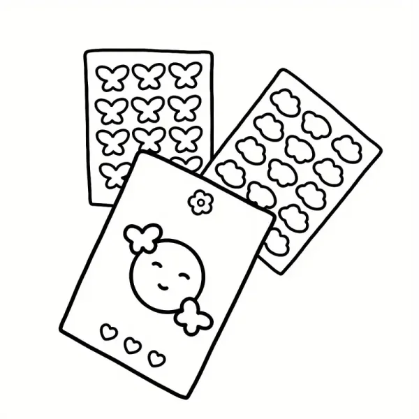 Cute cartoon sticker set, cartoon style — free printable diy coloring book page