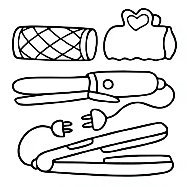 Handcraft tools and fashion accessories including thread spool, heart-shaped handbag — free printable diy coloring book page