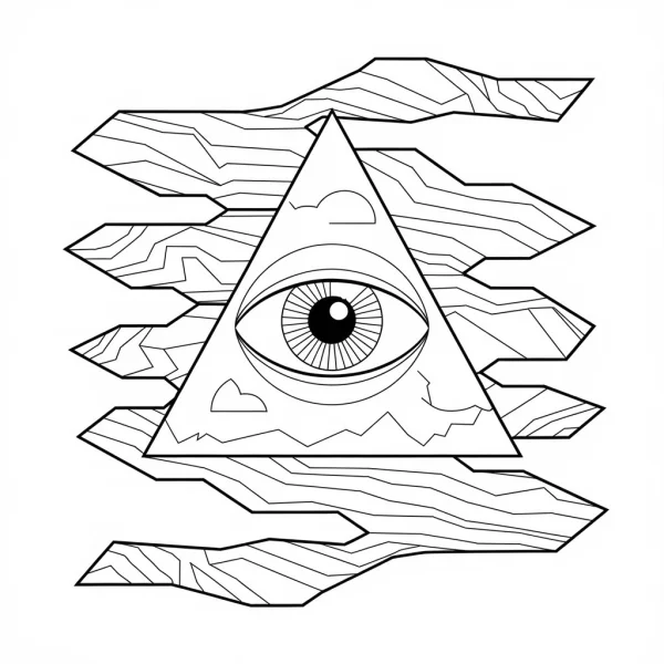 All-seeing eye inside triangle, abstract geometric style — free printable mystery coloring book page