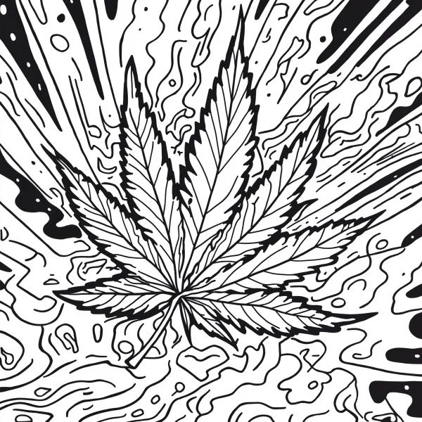 Psychedelic marijuana leaf, abstract trippy style — free printable psychedelic coloring book page