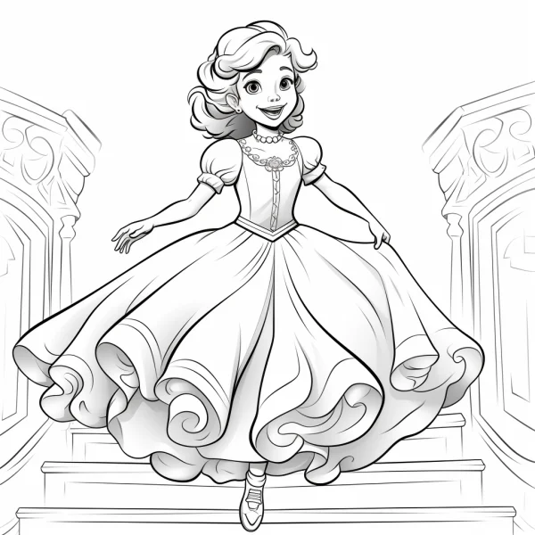 Cartoon princess, cartoon style — free printable princess coloring book page