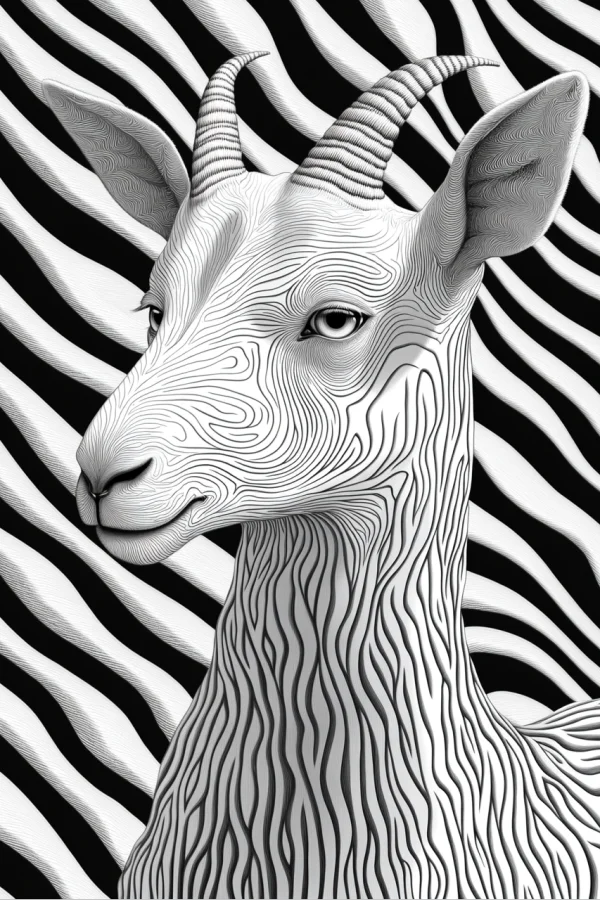 Line art textured goat, abstract style — free printable mammals coloring book page