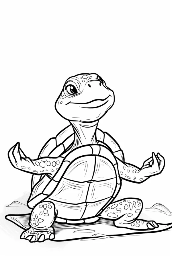 Cute cartoon turtle doing yoga, cartoon art style — free printable yoga coloring book page