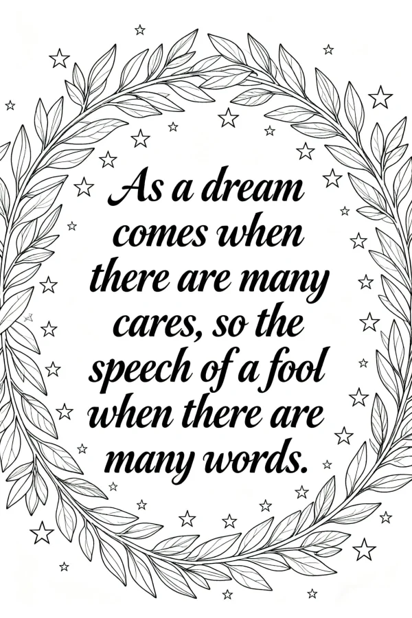 Inspirational text with wreath decoration, decorative art style — free printable text art coloring book page