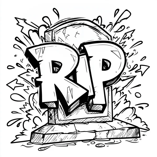 Graffiti-style rip tombstone, horror theme — free printable graffiti art coloring book page