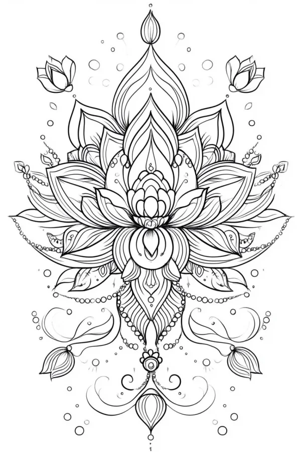 Mandala-style lotus flower, zen art style — free printable zen coloring book page