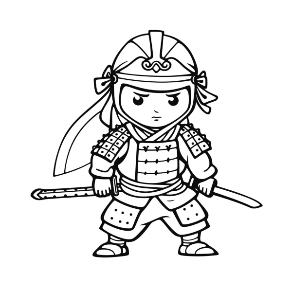Cute cartoon samurai, cartoon style — free printable samurai coloring book page