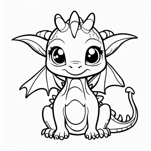 Cute cartoon baby dragon, cartoon style — free printable dragon coloring book page