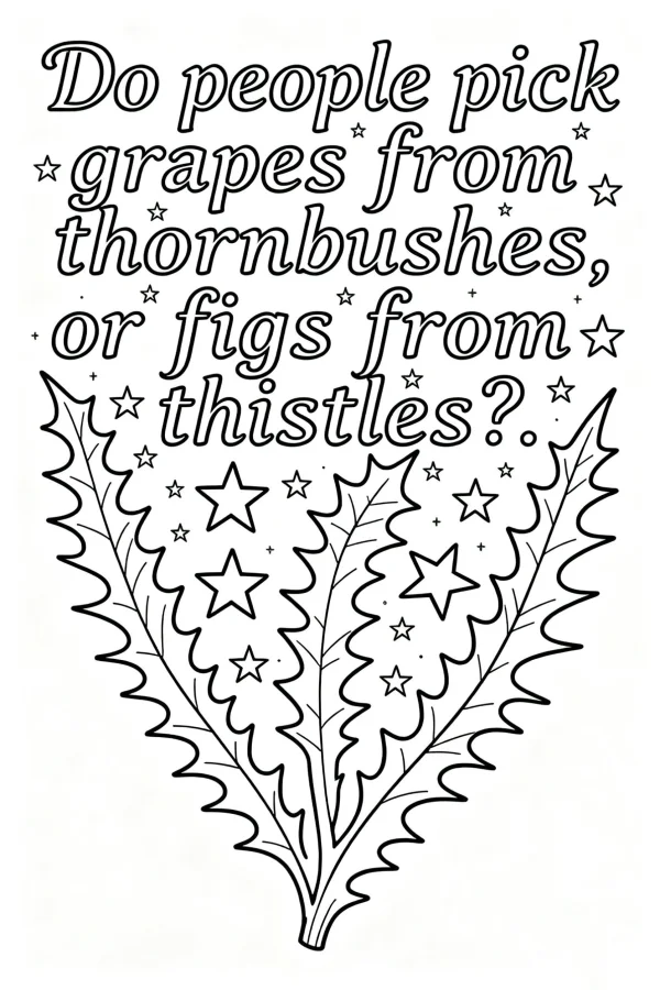 Thistle plant with star decorations and philosophical english text, fine clean organic outlines — free printable philosophy coloring book page