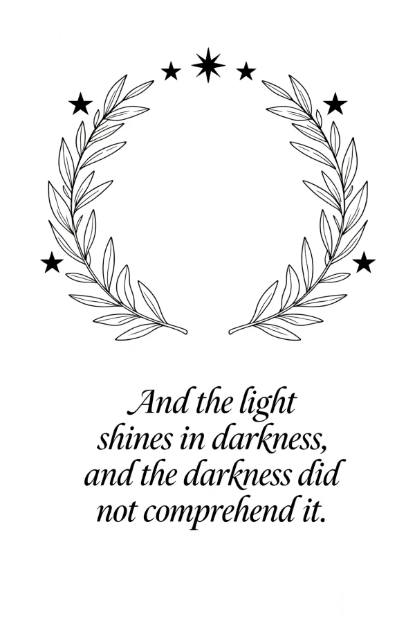 Laurel wreath with stars, minimalist style — free printable philosophy coloring book page