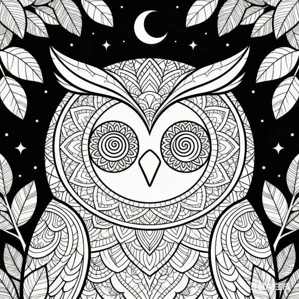 Mandala-style owl, intricate symmetrical patterns — free printable mandala art coloring book page