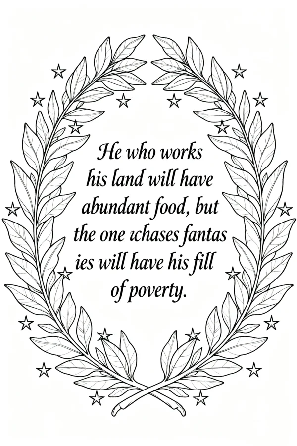 Laurel wreath with inspirational quote, symmetrical decorative pattern — free printable decor coloring book page