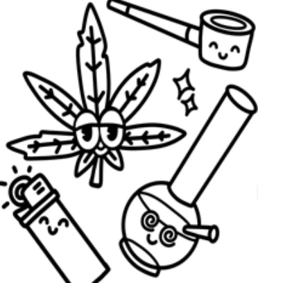 Anthropomorphic cannabis leaf, pipe — free printable personification coloring book page