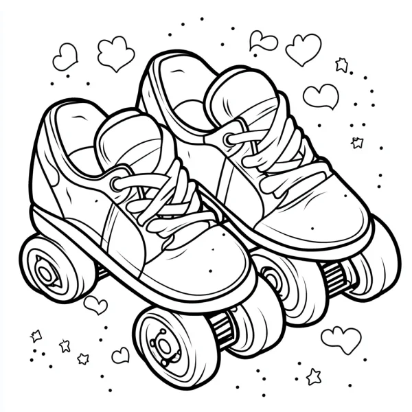 Pair of roller skates, cartoon style — free printable innocence coloring book page