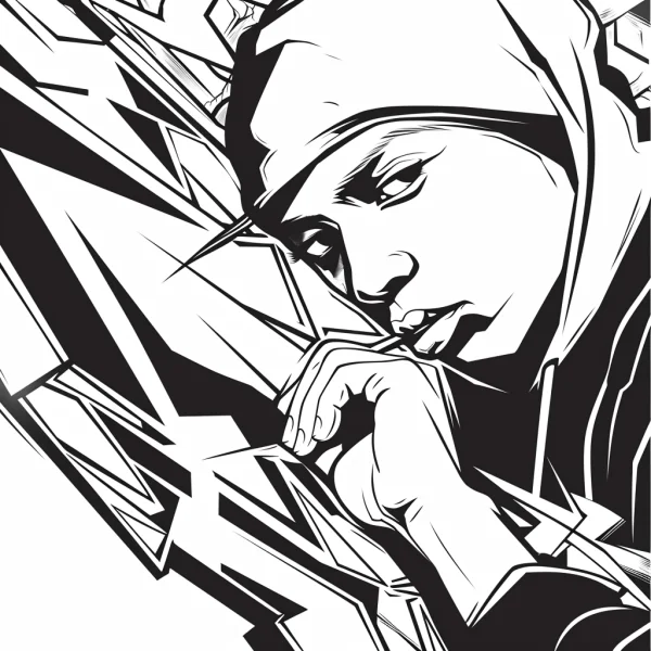 Hip-hop masked figure, street graffiti and hip-hop style — free printable hip hop coloring book page