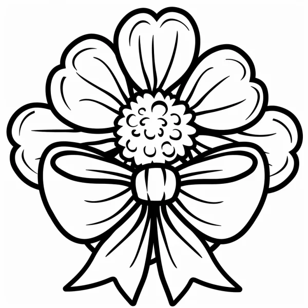 Flower with bow ribbon, cartoon style — free printable decor coloring book page