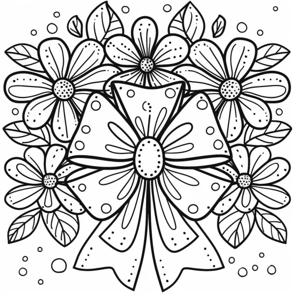 Bow tie combined with flowers, decorative art style — free printable decor coloring book page