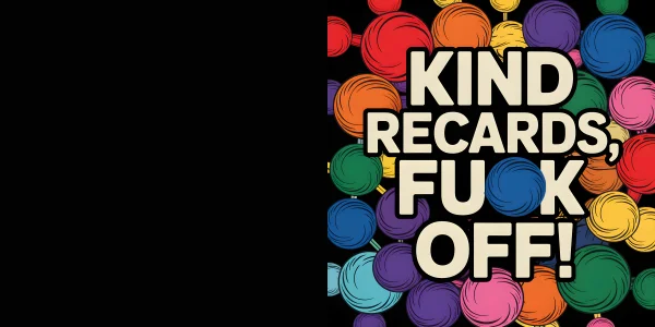 Cover design, bold white text 'kind recards — free printable rebellion coloring book page