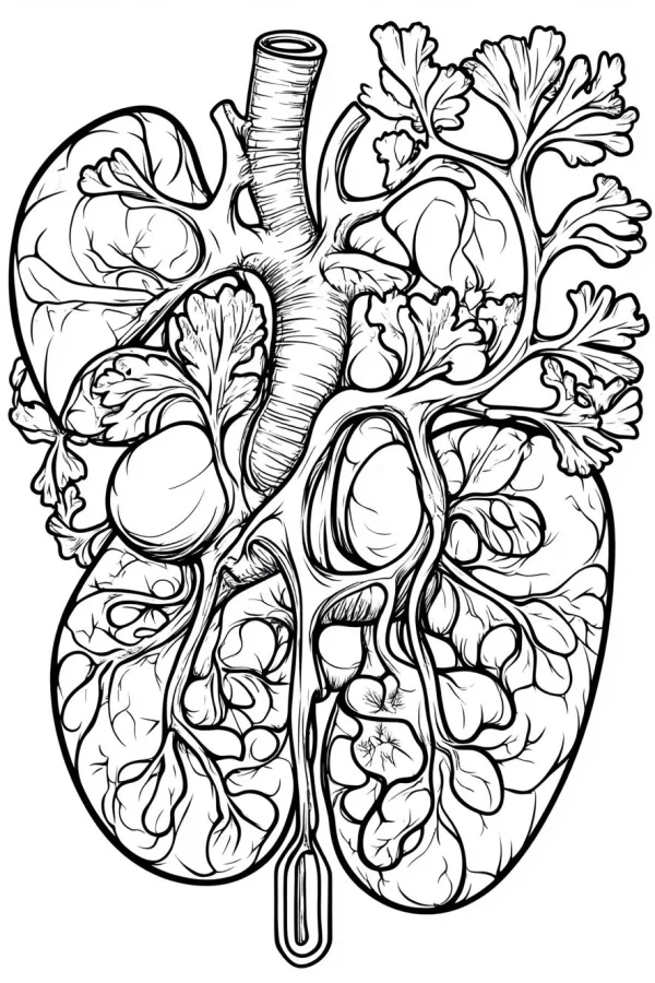 Stylized plant-human heart hybrid, fantasy art style — free printable natural plants coloring book page
