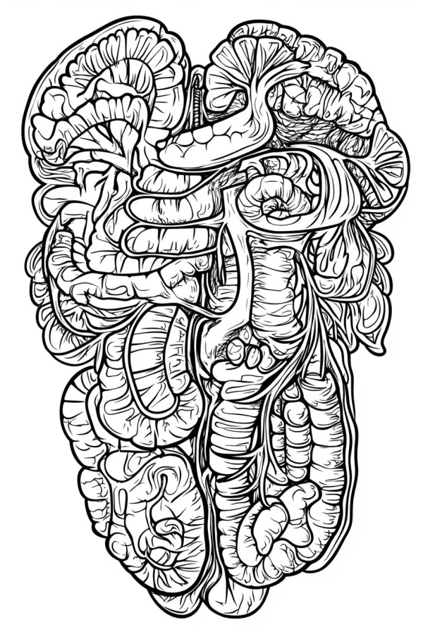 Coloring book page, mandala style stylized human internal organs — free printable medical anatomy coloring book page