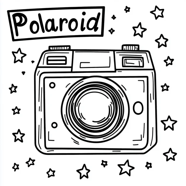 Polaroid camera, cartoon style — free printable photography coloring book page