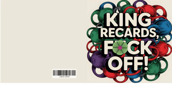 Album cover for king records, bold text 'king records — free printable trendy culture coloring book page