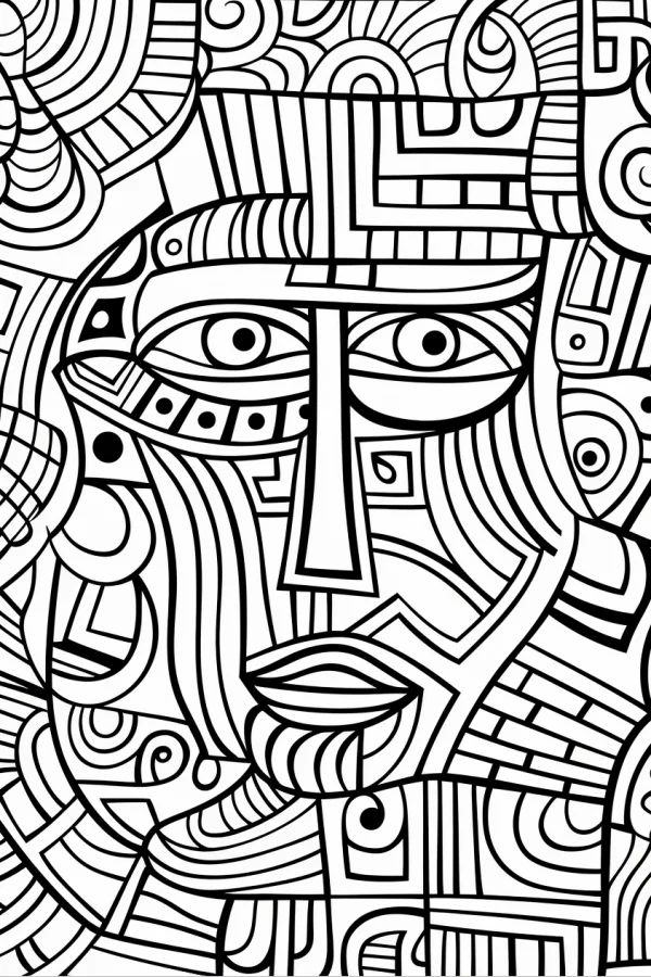 Mayan totem-style human face, aztec cultural art style — free printable maya coloring book page