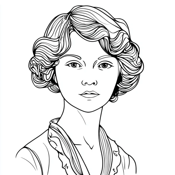 Vintage curly-haired woman portrait, retro style — free printable portrait coloring book page