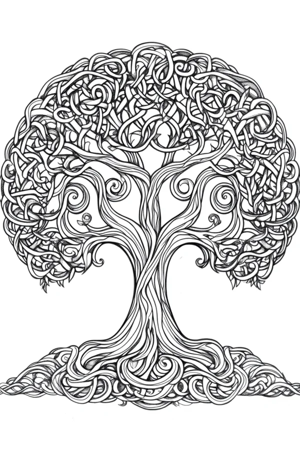 Celtic tree of life, intricate celtic knot art style — free printable celtic culture coloring book page