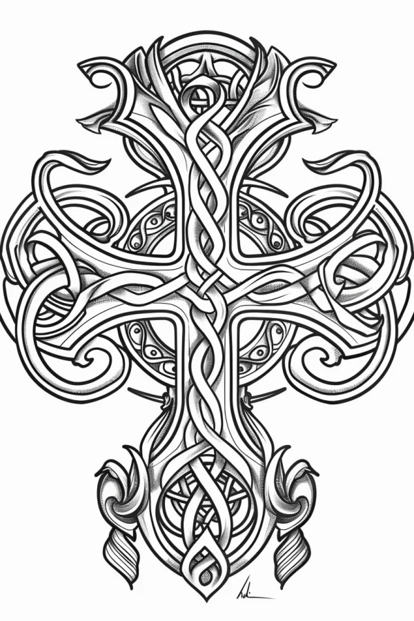 Coloring book page, celtic style cross — free printable celtic culture coloring book page