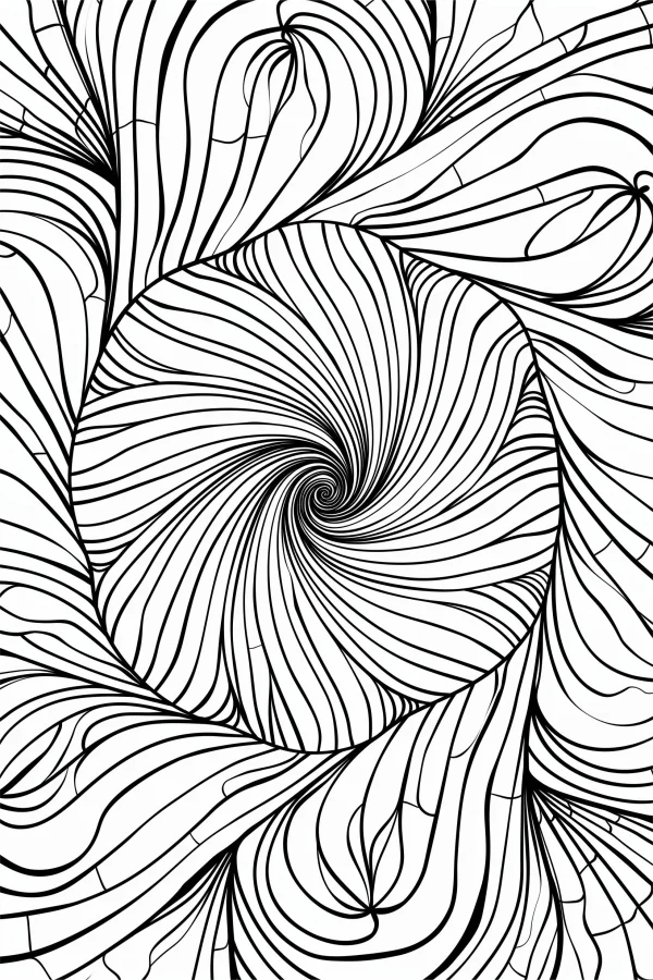 Abstract spiral pattern, abstract art style — free printable chaos coloring book page