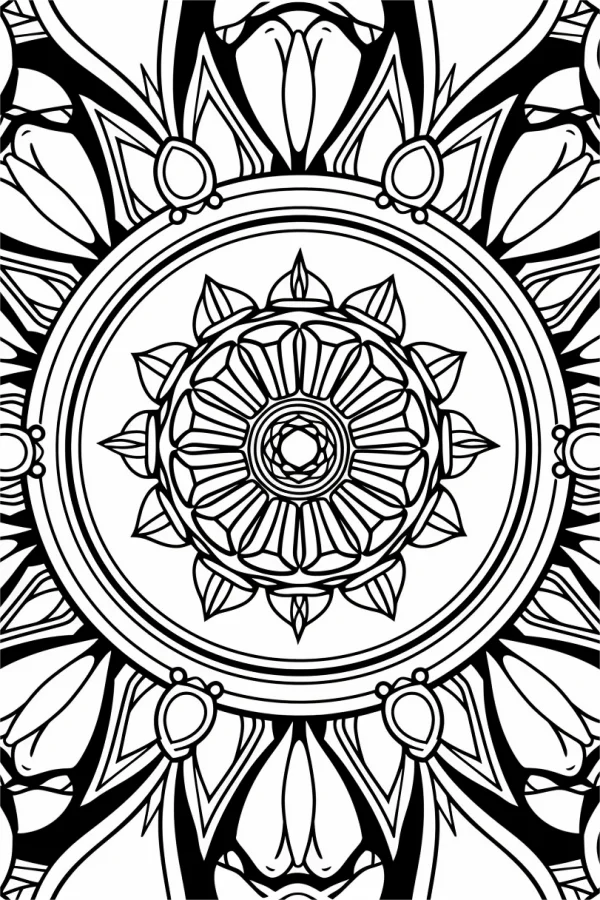 Mandala symmetric pattern, zentangle style — free printable zen coloring book page